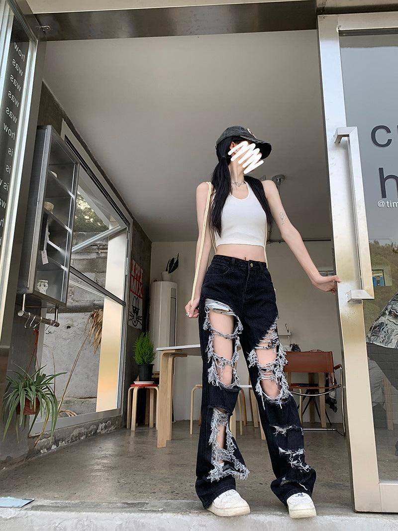 Cool Raw Hem High Waist Straight Mopping Pants - MAXIME