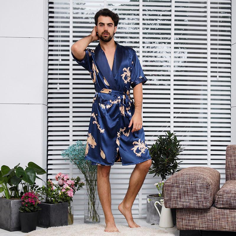 Two-piece Pattern Bathrobe Nightgown And Short Pajama Pants - MAXIME