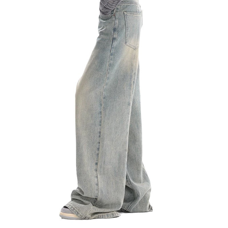 Retro Denim Style Loose Slimming Mop Wide Leg Pants - MAXIME