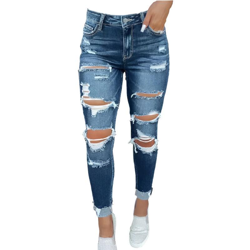 Broken Holes Skinny Skinny Hip Raise Fashion Jeans - MAXIME