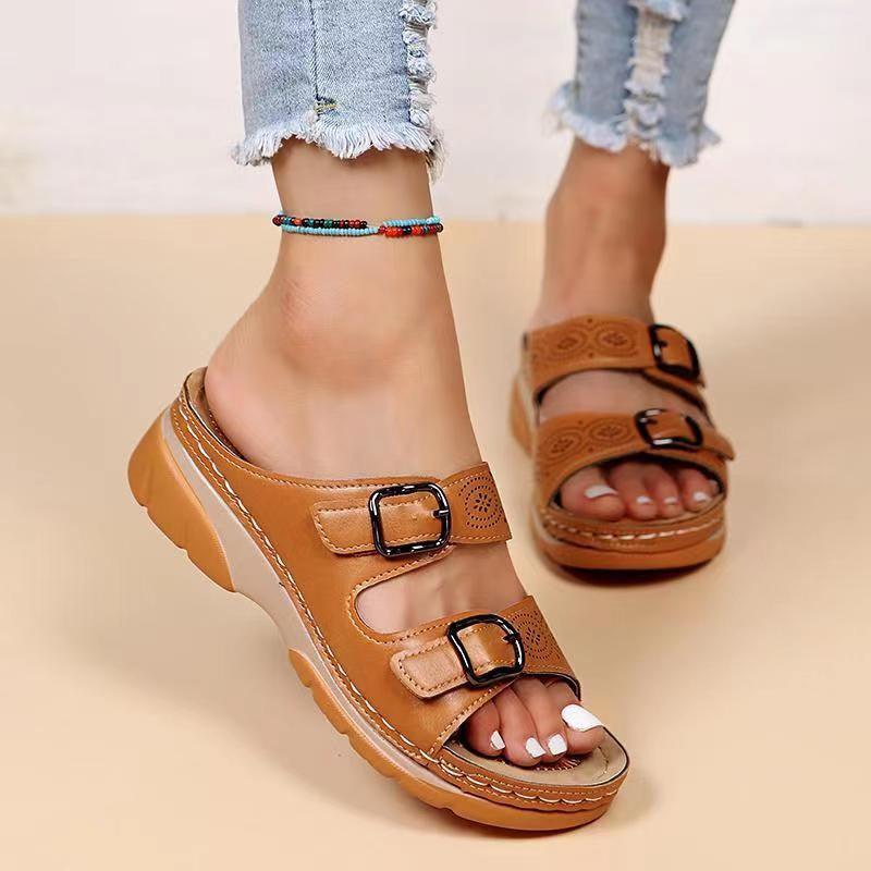 Double Buckle Slippers Women - MAXIME