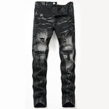 Ripped Black Jeans Men's Straight-leg Denim Denim Trousers - MAXIME