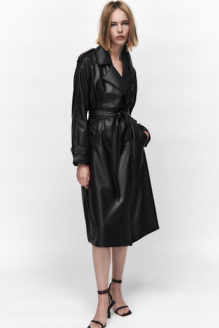 Women's Fit With Belt Leather Trench Coat - MAXIME