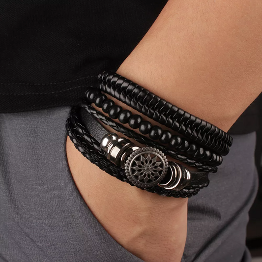 4Pcs/ Set Braided Wrap Leather Bracelets for Men - MAXIME