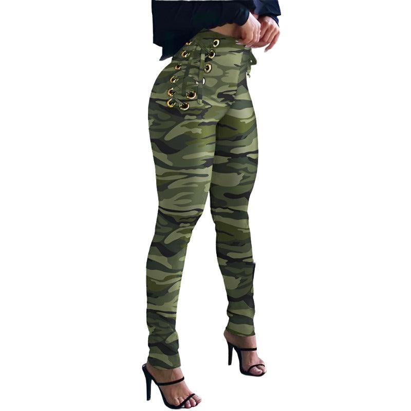 Autumn Camouflage Waist Tie Leggings - MAXIME