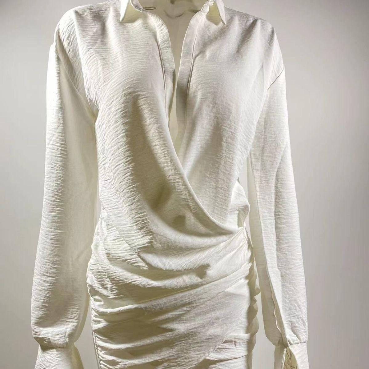 White Long-sleeved V-neck Shirt Sexy - MAXIME