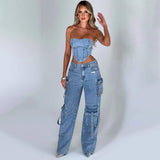 Low Waist Three-dimensional Pocket Stitching Jeans - MAXIME