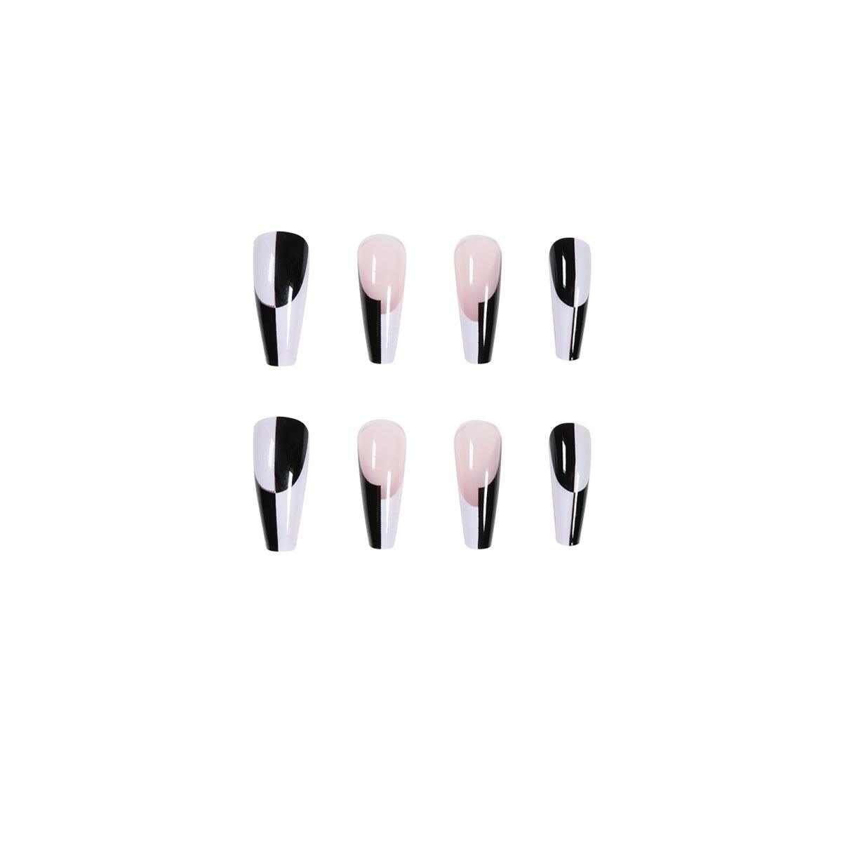 Simple Black And White Color Matching Long Nails Removable Nail Tip - MAXIME