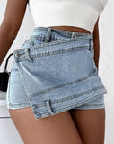 Denim Skinny Mini Skorts Skirt - MAXIME