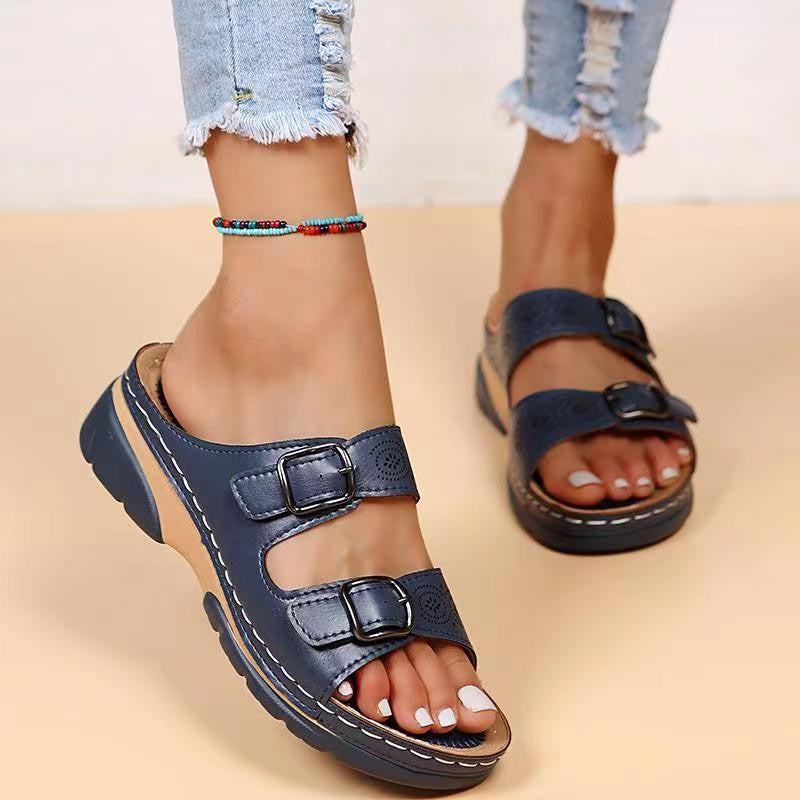 Double Buckle Slippers Women - MAXIME