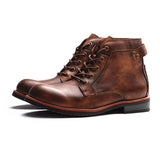 Maxime Retro Boots Men Lace-up Leather Ankle Boots Low Heel Motorcycle Shoes - MAXIME