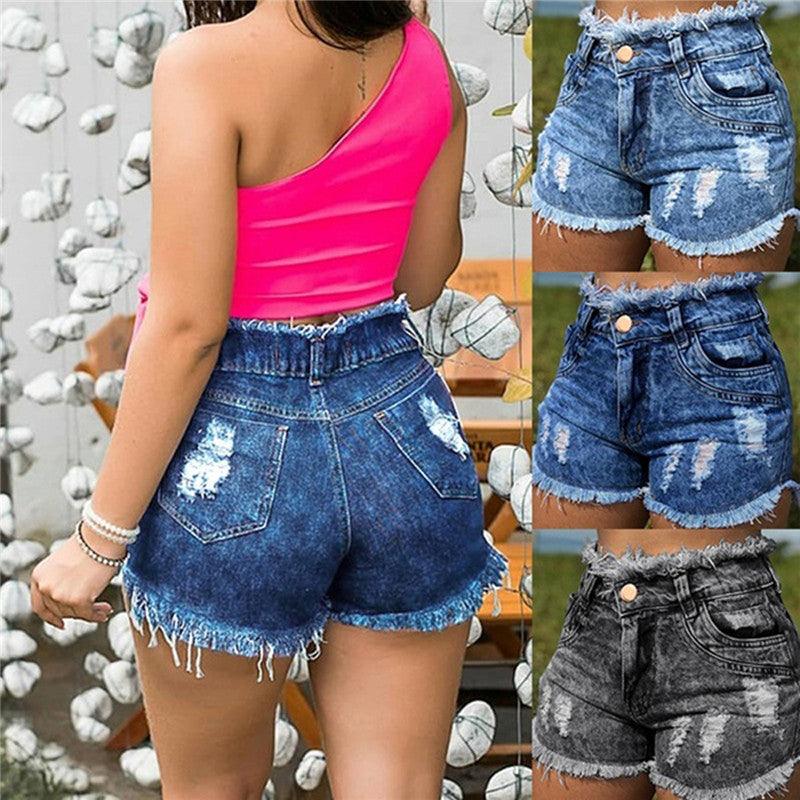 Tassel Torn Hole Women's Denim Shorts - MAXIME