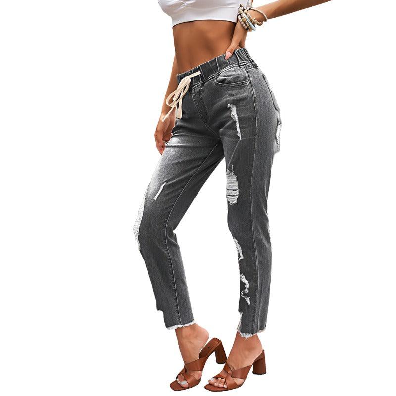 Women's Lace Up Nine Points Skinny Pants - MAXIME