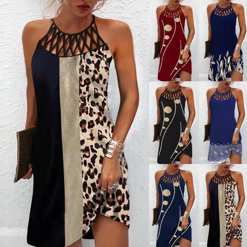 Print Dress Casual Halterneck Summer Clothes - MAXIME