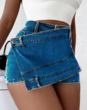 Denim Skinny Mini Skorts Skirt - MAXIME