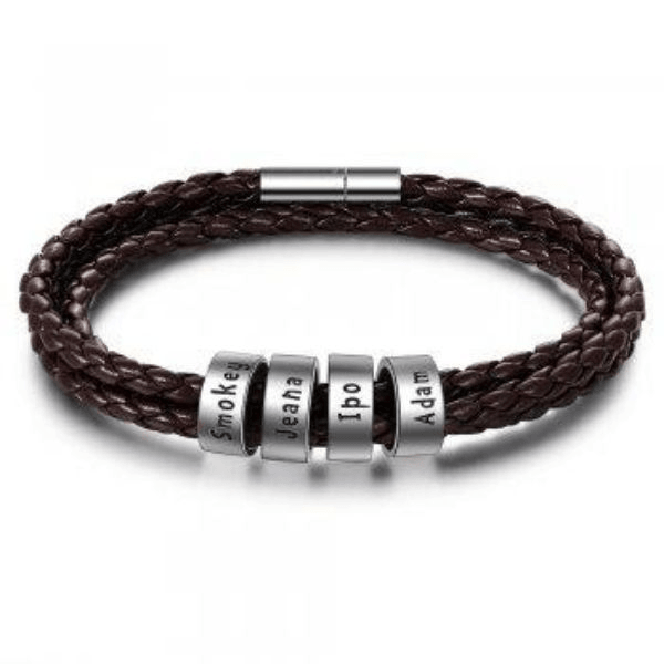 Personalized Mens Braided Genuine Leather Bracelet Stainless - MAXIME