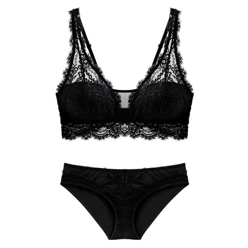 Laceless Bra Gathering Bra Lace Bra Set - MAXIME