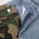 Denim Stitched Camouflage Shorts - MAXIME