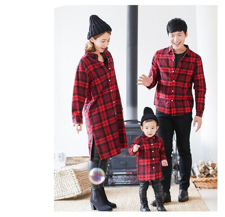 Mother and child red plaid shirt parent-child outfit - MAXIME