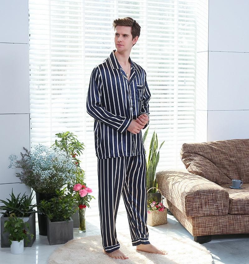 Fall men's simulated silk stripe pajamas men - MAXIME