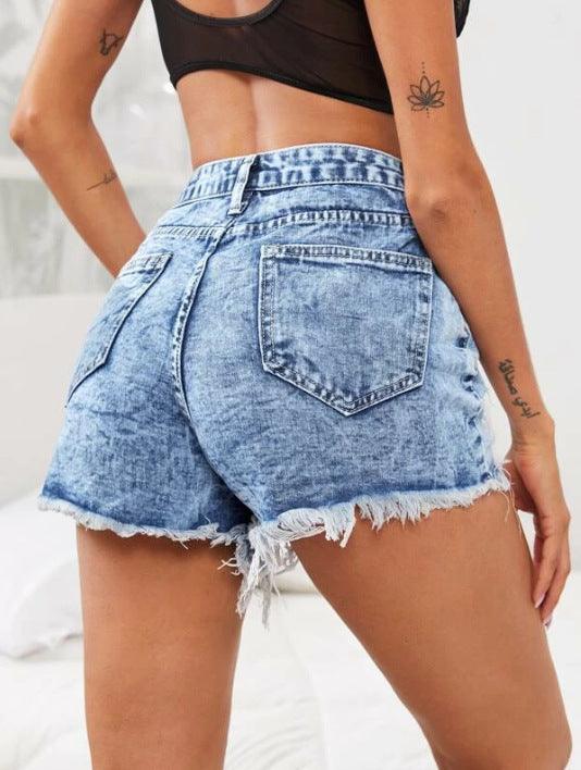 Waist Ripped Denim Shorts - MAXIME