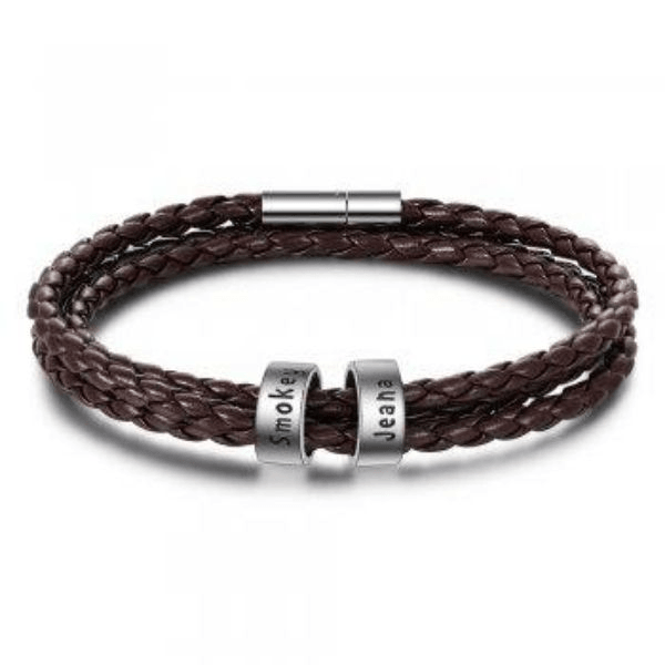 Personalized Mens Braided Genuine Leather Bracelet Stainless - MAXIME