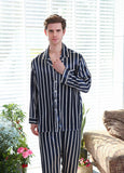 Fall men's simulated silk stripe pajamas men - MAXIME