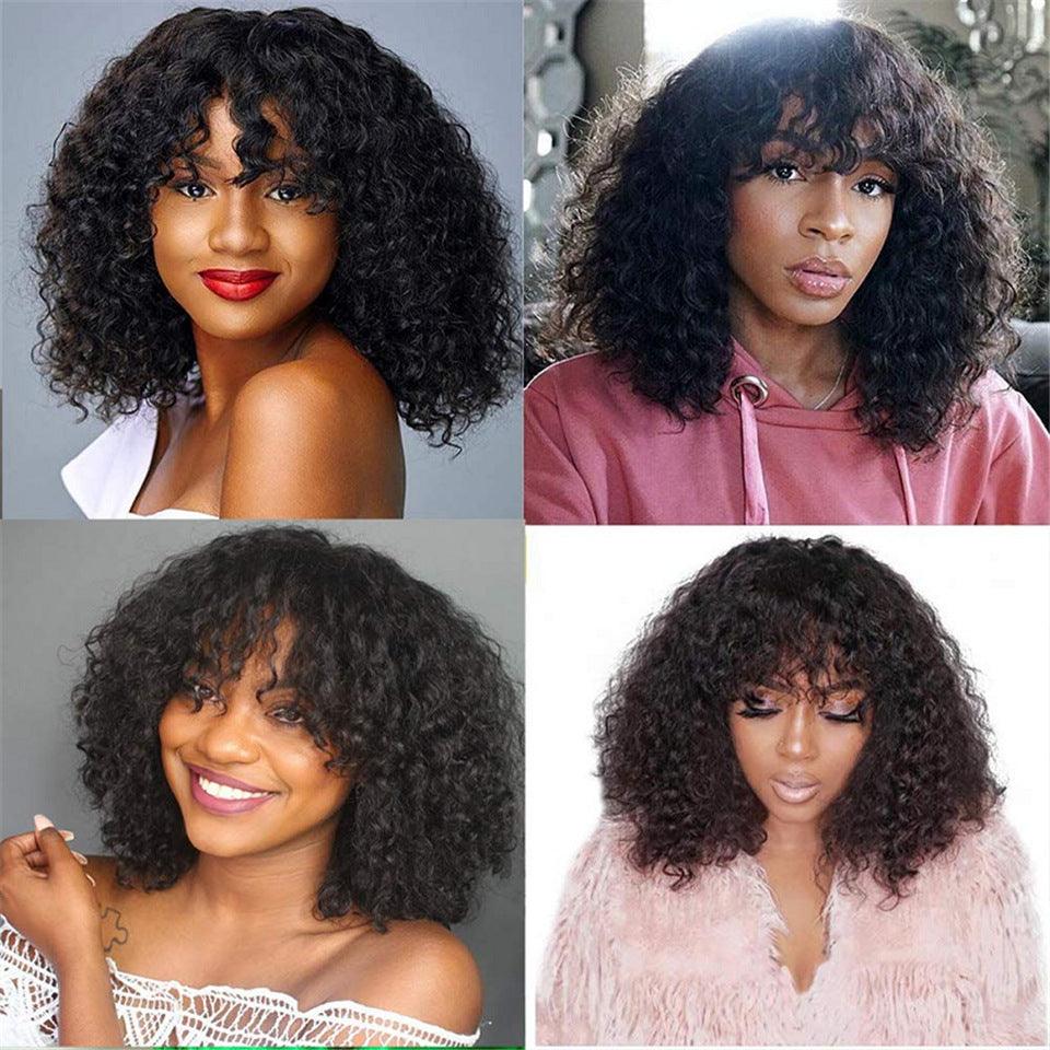 Kinky Curly Human Hair Wigs With Bangs - MAXIME