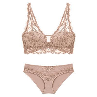 Laceless Bra Gathering Bra Lace Bra Set - MAXIME