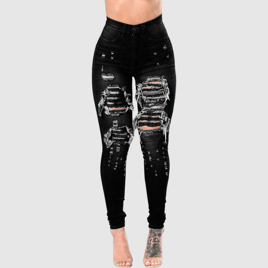 Women's Ripped Denim Washed Denim Pants - MAXIME