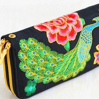 Embroidered Peackock Wallets - MAXIME