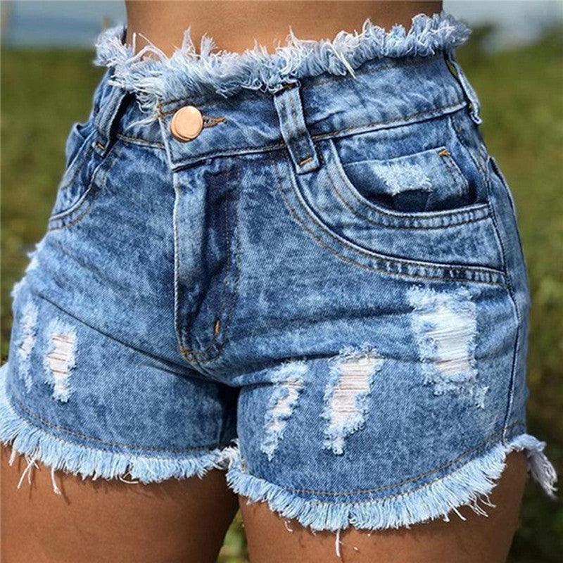 Tassel Torn Hole Women's Denim Shorts - MAXIME