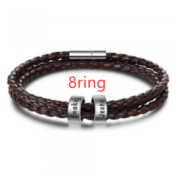 Personalized Mens Braided Genuine Leather Bracelet Stainless - MAXIME