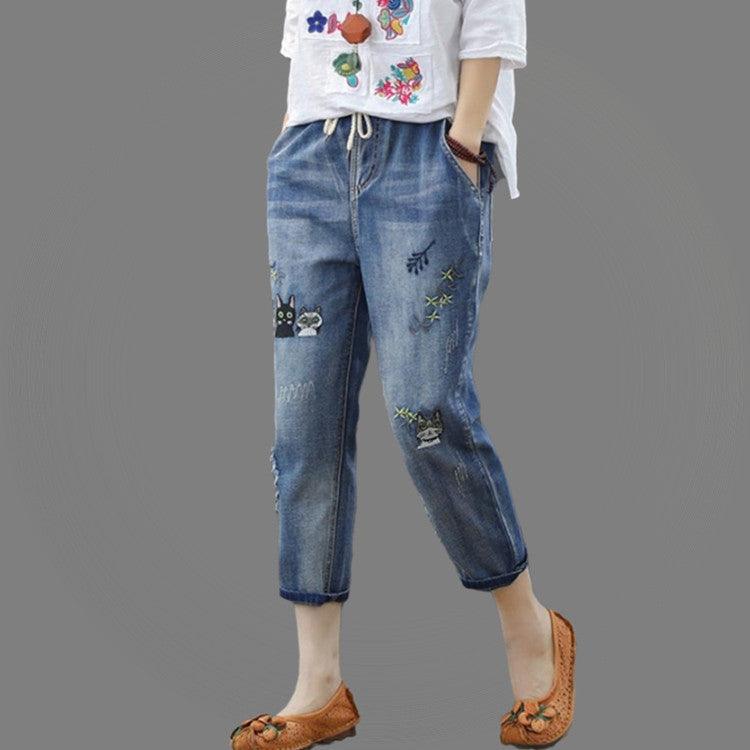 Denim Cropped Harem Pants Loose - MAXIME