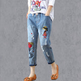 Denim Cropped Harem Pants Loose - MAXIME