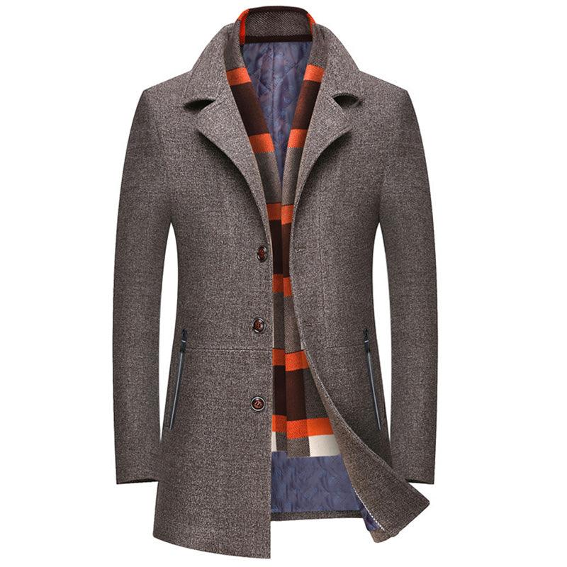 MAXIME scarf collar woolen men's long coat - MAXIME