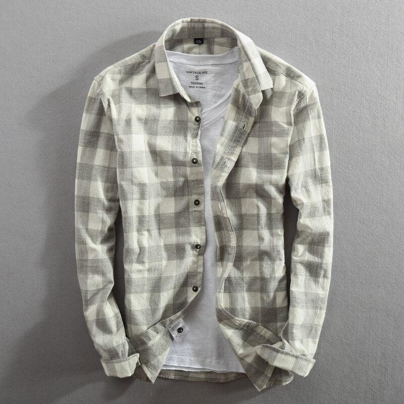 Maxime Long-Sleeved Lapel Plaid Shirt - MAXIME