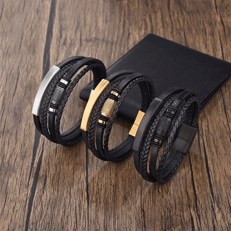 Genuine Leather Combination 3 Colors Men Bracelets Woven Bracelet For Men - MAXIME