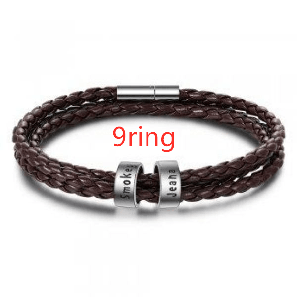 Personalized Mens Braided Genuine Leather Bracelet Stainless - MAXIME