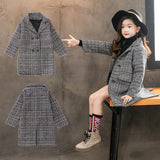 Gray plaid houndstooth coat for girls - MAXIME