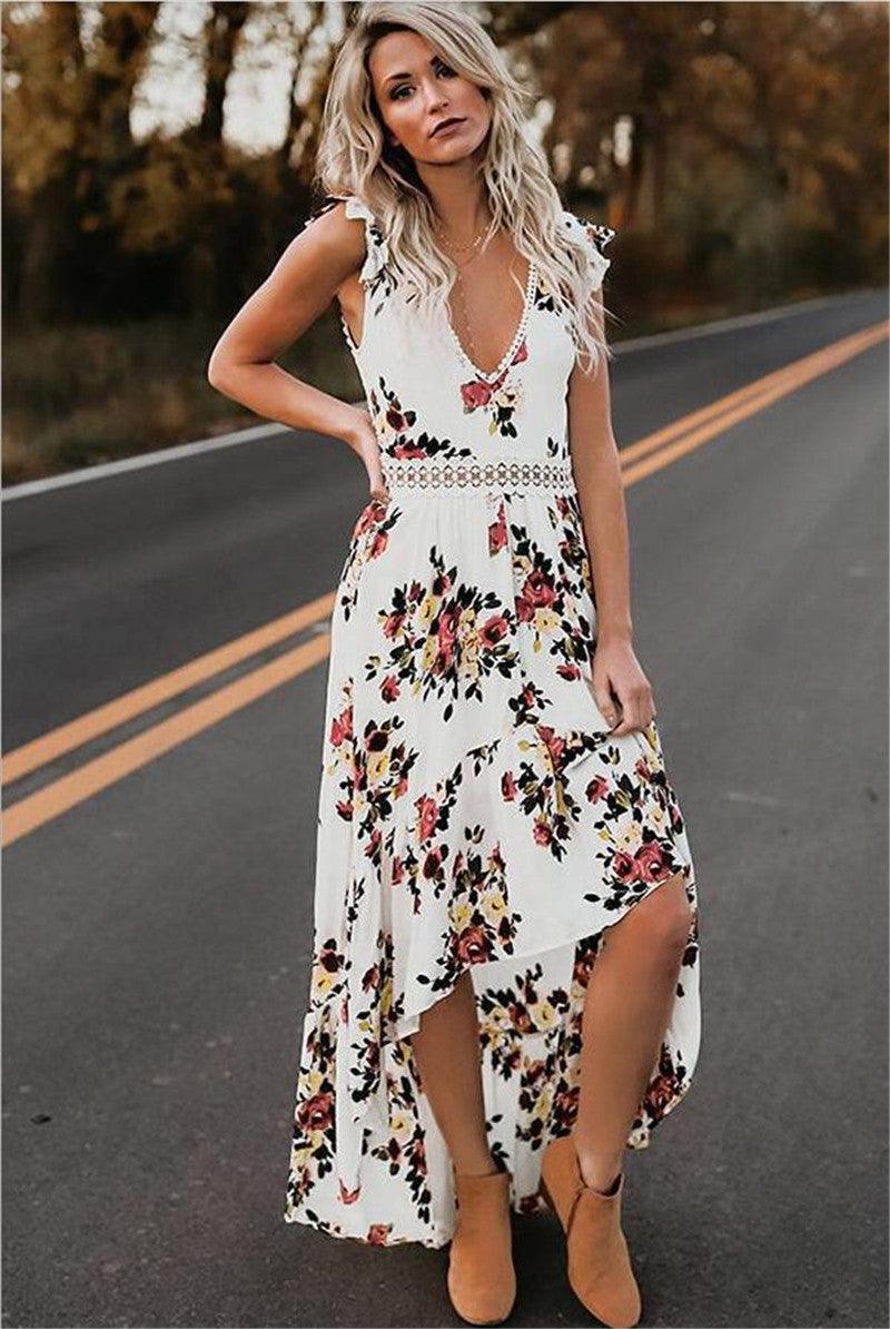 Sleeveless printing irregular dress - MAXIME