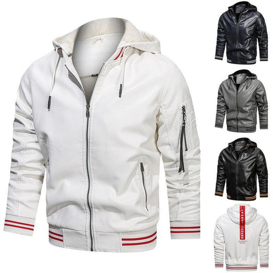 Men's Spot Hooded Leather Jacket Men - MAXIME