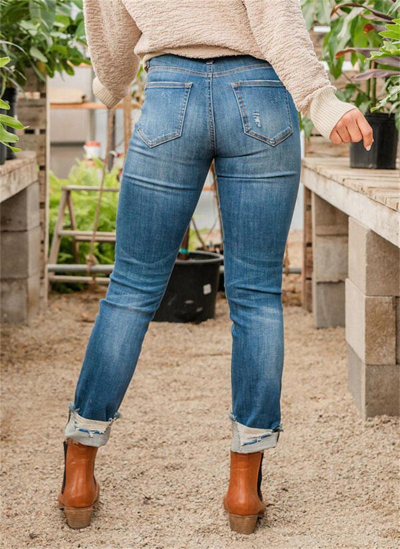 Slim Fit And Torn Blue Jeans For Women - MAXIME