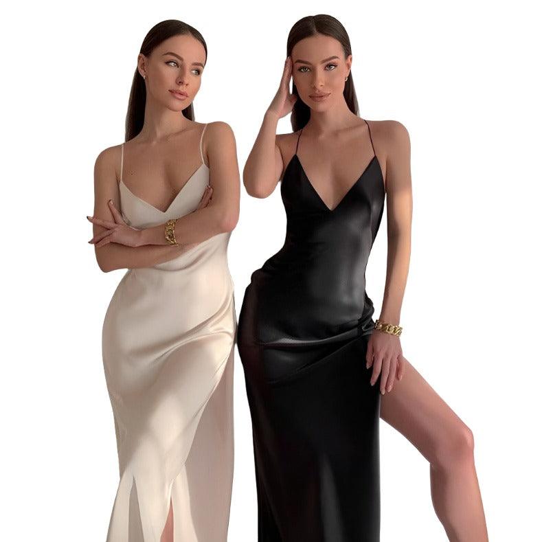 Satin Maxi Backless Split - MAXIME