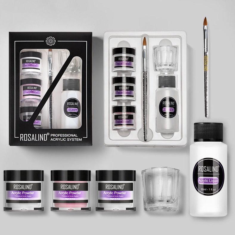 Nail Powder Acrylic System Kit Professional Nail Art Tool Set Contain Glass Cup Acrylic Liquid Extention Carving Manicure - MAXIME