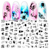 3D Hot Stamping Full Stickers Black And White Rose Heart-Shaped Ink Nail Decals - MAXIME