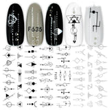 3D Hot Stamping Full Stickers Black And White Rose Heart-Shaped Ink Nail Decals - MAXIME