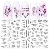 3D Hot Stamping Full Stickers Black And White Rose Heart-Shaped Ink Nail Decals - MAXIME