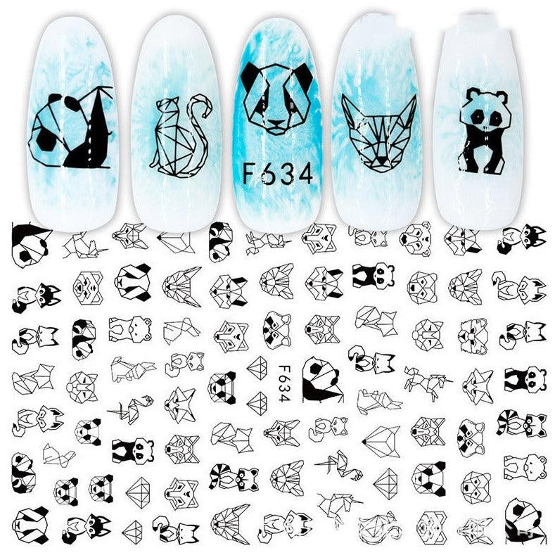 3D Hot Stamping Full Stickers Black And White Rose Heart-Shaped Ink Nail Decals - MAXIME