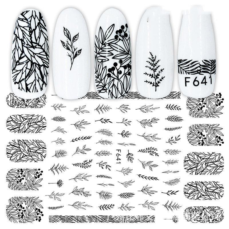 3D Hot Stamping Full Stickers Black And White Rose Heart-Shaped Ink Nail Decals - MAXIME